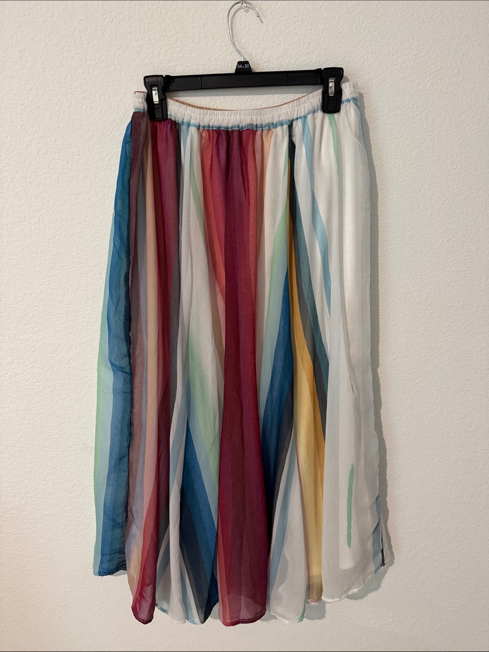 Tasha Polizzi Multicolor Striped Chiffon Midi Skirt - Lightweight Women's Skirt